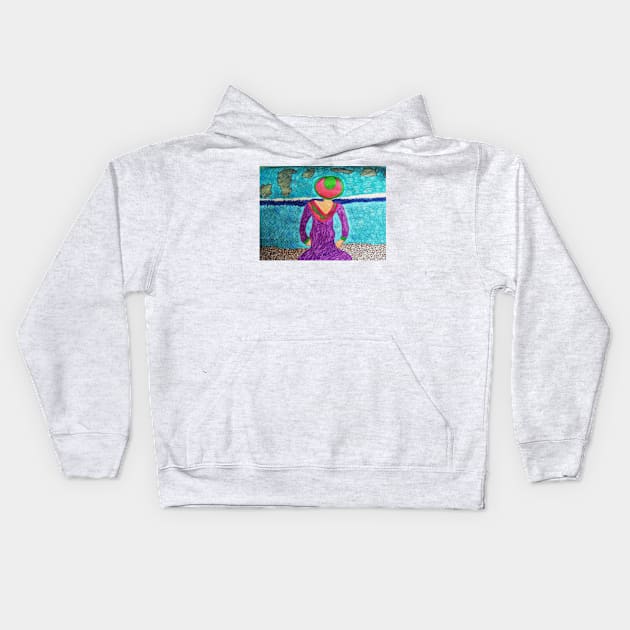 Classy Lady at the beach portrait Kids Hoodie by Cozy infinity